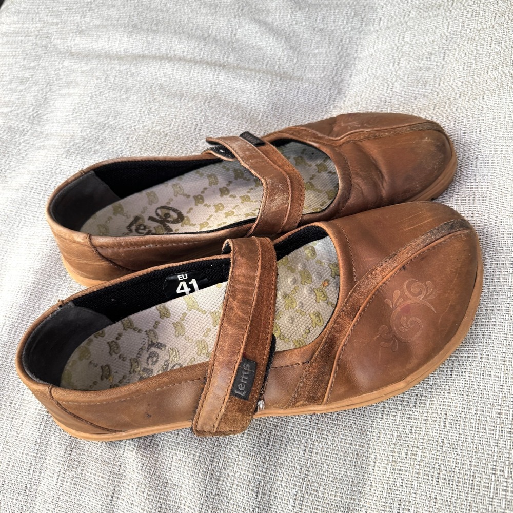 Lems Sweet Jane Flats Women's 10 Brown Floral Leather Minimalist Mary Jane Shoes
